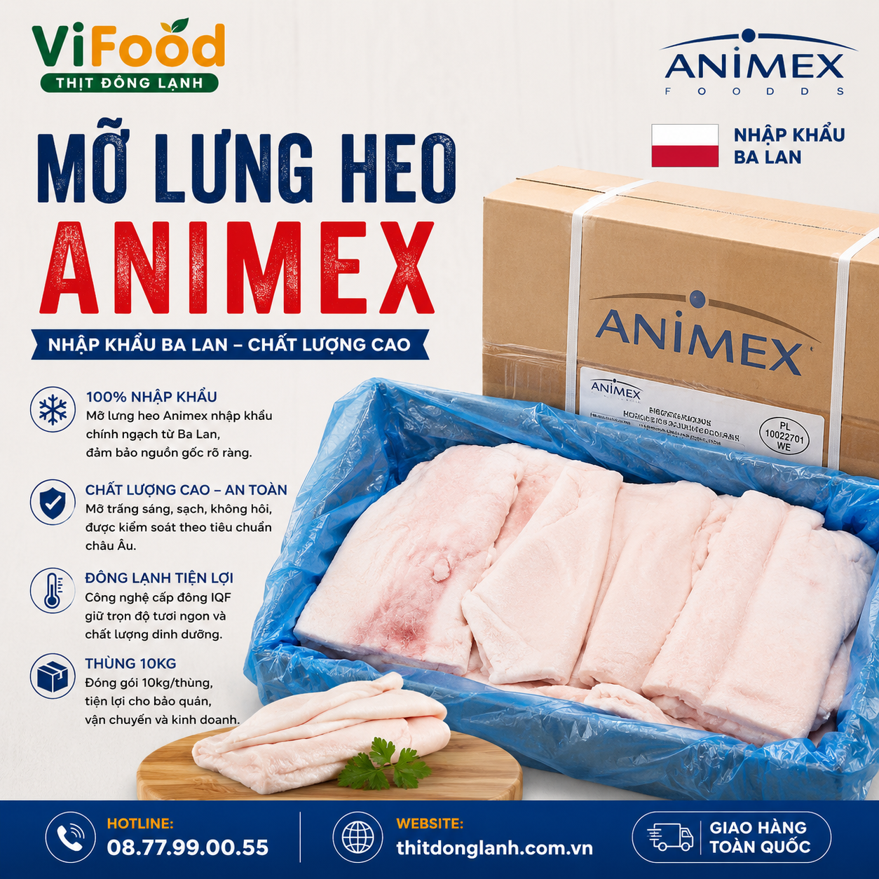 Mỡ Lưng Heo Đông Lạnh Animex Giá Sỉ